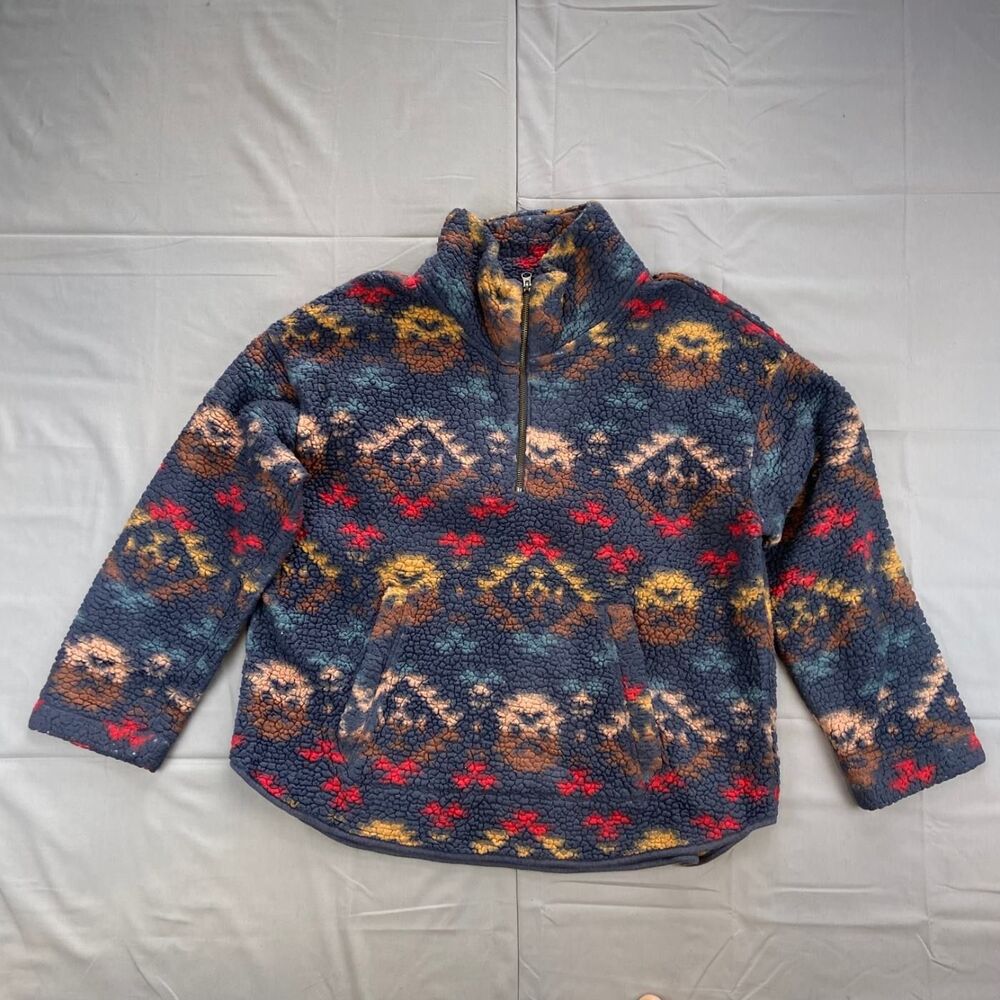 Old Navy Xl Multicolor Fleece Pullover Jacket Patterned Quarter Zip Pattern Long - Picture 1 of 7